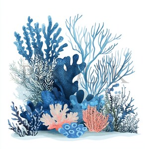 a painting of corals and seaweed on a white background