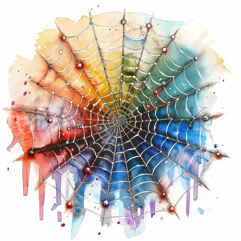Spider Color Wheel Watercolor Spiderweb Clipart | Scrapbook & Card Making (digital ...