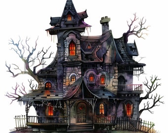 Watercolor Haunted House Clipart | Spooky Halloween Illustration (Digital Download)