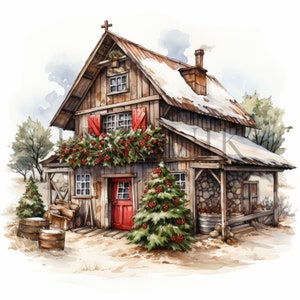 Clipart fattoria di Natale / 10 JPG di alta qualità / Download digitale / Grafica fattoria / Disegni fattoria di Natale / Fattoria per le vacanze / Tecnica mista