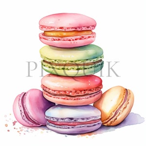Watercolor Macaron Clipart | 10 High Quality JPG | Dessert Clipart | Macaron Illustration | Junk Journal, Commercial Use , Digital Download