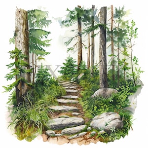 Forest Trail Clipart | 10 High Quality JPG&#39;s | Digital Download | Nature Path Art | Woodland Scenery | Card Making, Digital Paper Crafts