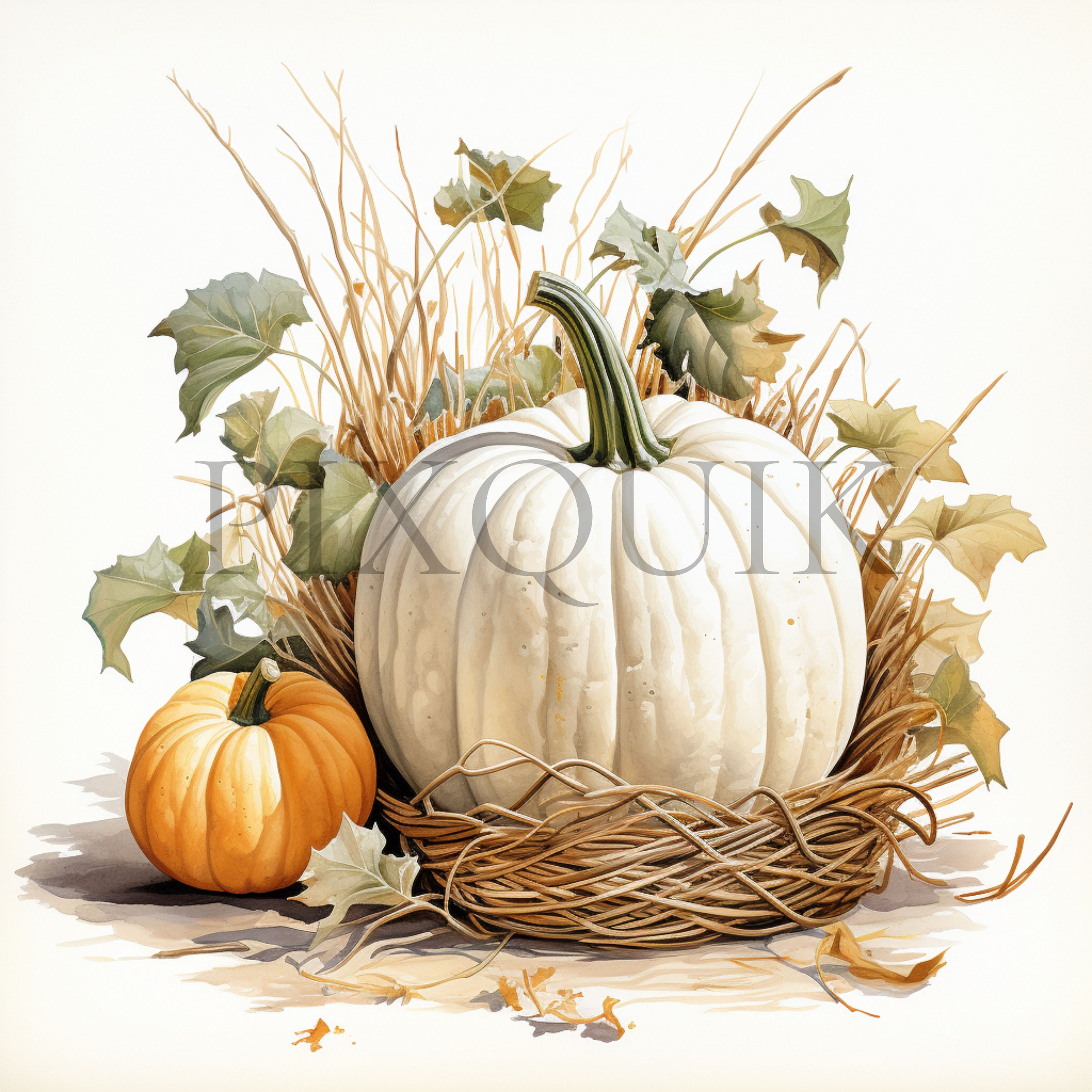 White Pumpkin Watercolor Clipart | Autumn Nursery Art (digital Download ...