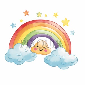Watercolor Kawaii Rainbow clipart - 10 High Quality JPGs | Hyper-realistic Clipart | Printable Rainbow Clipart | Watercolor Rainbow