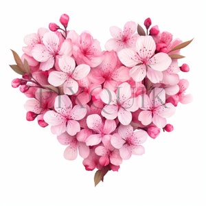 Floral Heart Cherry Clipart | 10 JPGs de alta qualidade | Ilustrações de flor de cerejeira em forma de coração | Arte romântica | Álbum de recortes, para impressão