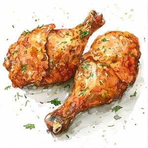 Aquarelle de poulet frit | 10 fichiers JPG de haute qualité | Images numériques de poulet frit | Graphiques de poulet | Clipart nourriture aquarelle