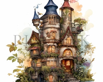 Watercolor Magic School Clipart | Wizard Academy JPG (Digital Download)