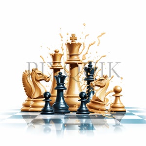 Chess Clipart | 10 High Quality JPG&#39;s | Digital download | Chess Art | Chess Board clipart | Game Clipart | Printable artwork