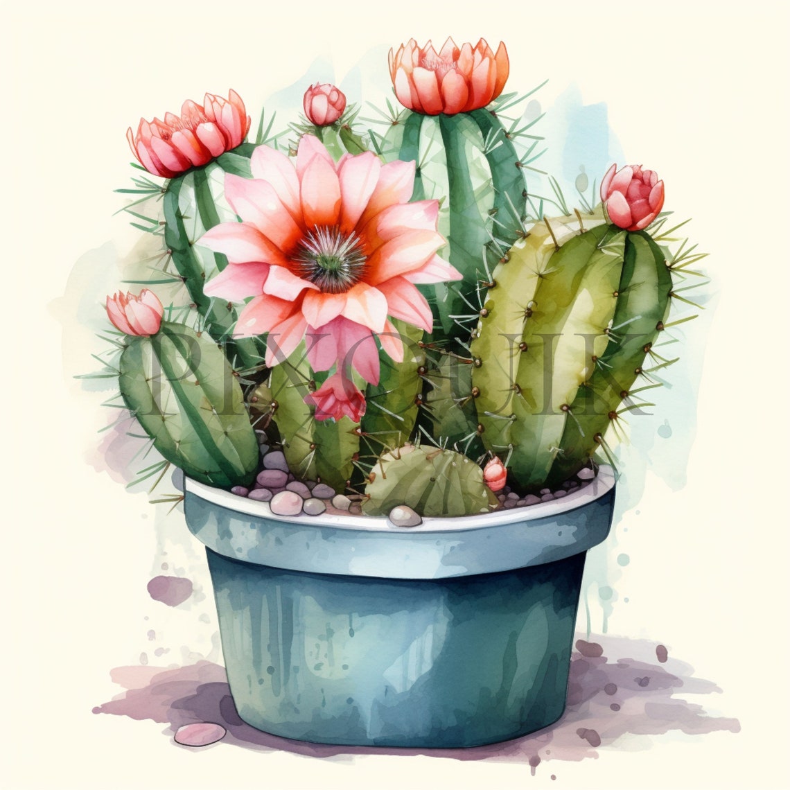 Cactus With Flowers Watercolor Clipart Set 10 High Quality Jpgs Floral ...