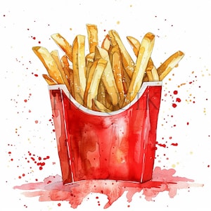 Aquarel frietjes clipart | 10 JPG's van hoge kwaliteit | Voedselclipart | Junkfoodclipart | Frieten | Commercieel gebruik | Direct downloaden