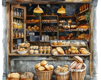 Watercolor French Bakery Clipart | Cafe Illustrations (Digital Download)