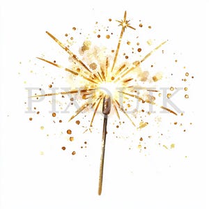 Glowing Golden Sparkler With Glittering Sparks | 2025 Clip Art | New Year Clip Art | Celebration Design | Party Clipart | Scrapbooking