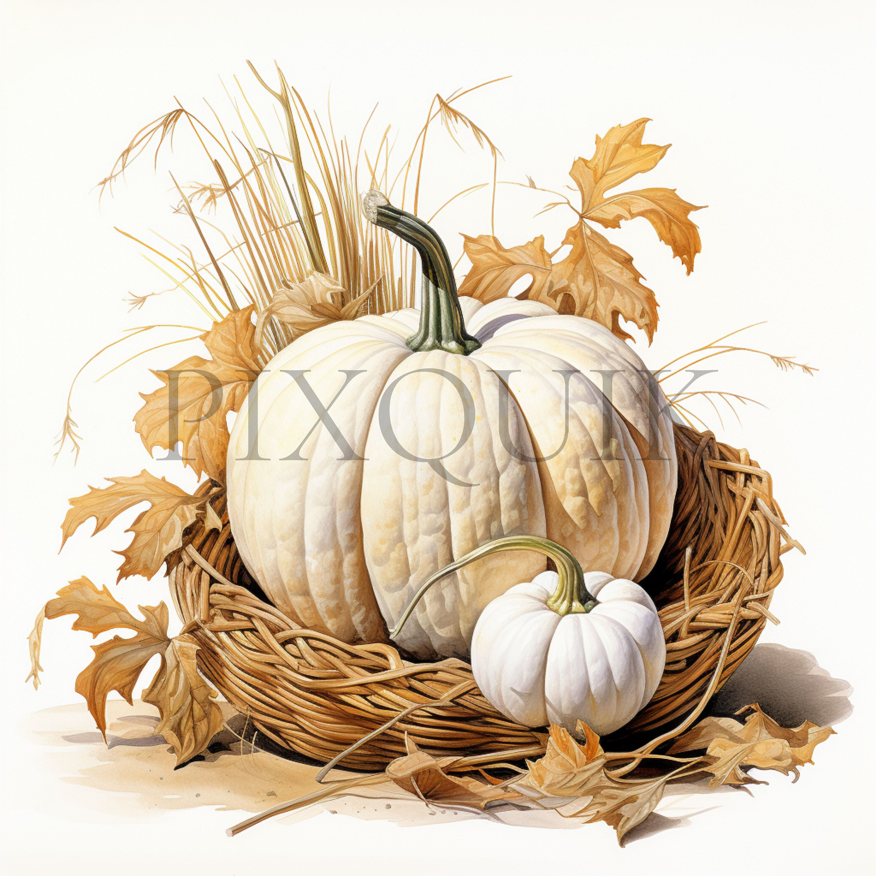 White Pumpkin Watercolor Clipart | Autumn Nursery Art (digital Download ...