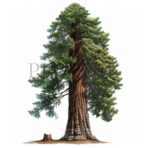 Watercolor Redwood Tree Clipart | 10 High Quality JPGs | Big Tree Graphics | Redwood Tree | Digital Prints, Instant Download, Commercial Use