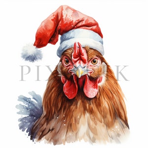 Clipart poulet des fêtes | 10 fichiers JPG de haute qualité | Téléchargement numérique | Clipart poulet | Poulet de Noël | Poulet de Pâques, Poulet Aquarelle