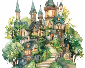 Magic School Watercolor Clipart | Wizard Academy JPG (Digital Download)