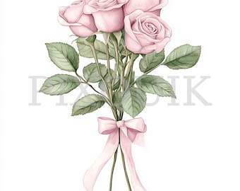 Pink Roses Bouquet Clip Art | Valentine's Day Floral (Digital Download)