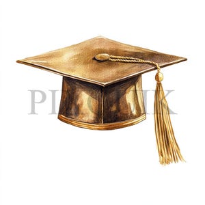 Clipart de birrete de graduación / 10 archivos JPG / Creación de tarjetas / Manualidades digitales con papel / Arte con acuarela / Diseño de birrete dorado, celebración de graduación