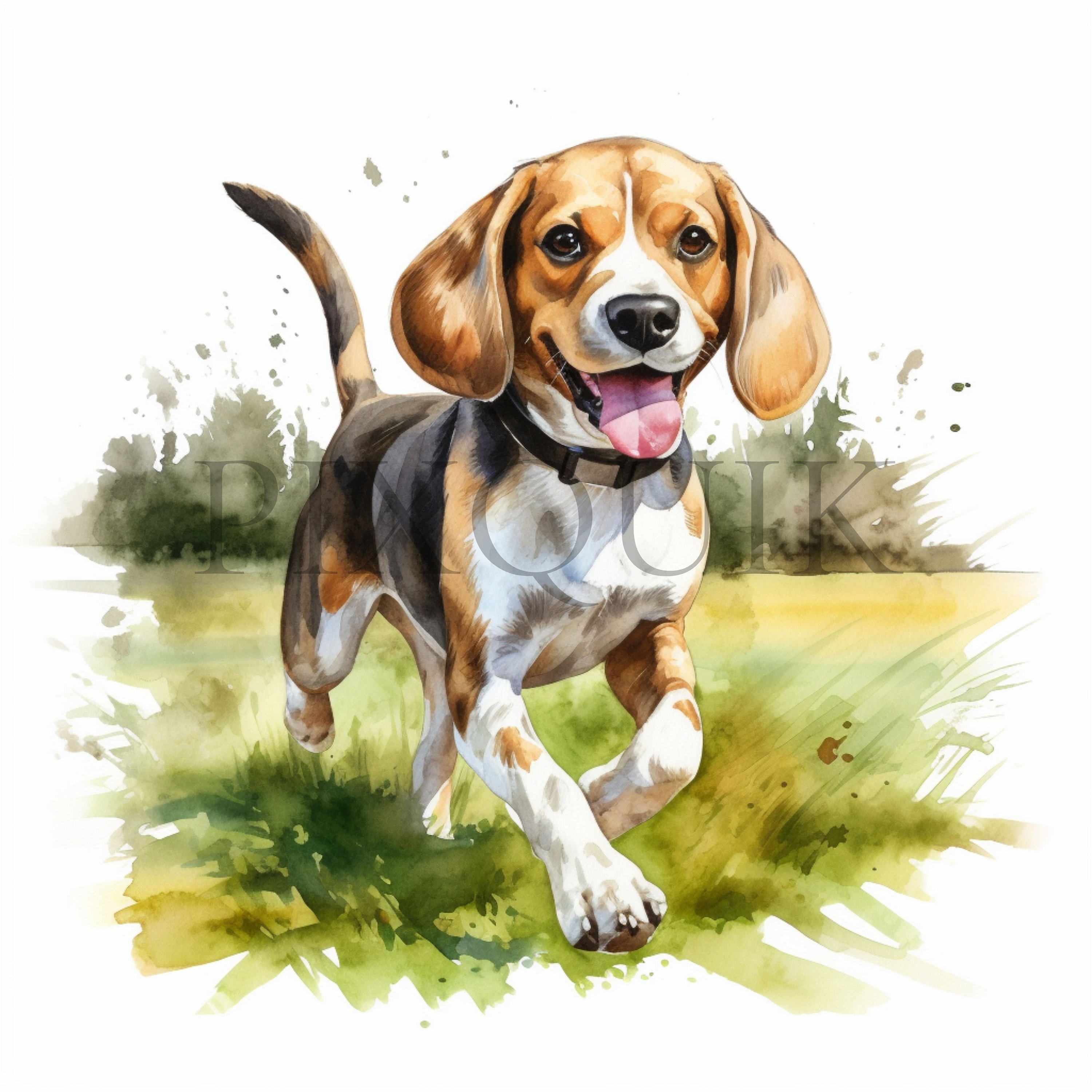 水彩ビーグル犬の子犬のクリップアートセット | JPGイラスト10点