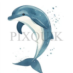 Clipart dauphin | 10 fichiers JPG et PNG | Fabrication de cartes | Artisanat numérique en papier | Aquarelle | Espièglerie de la vie marine, créature de l'océan