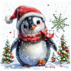Clipart winterpinguïn | 10 JPG's van hoge kwaliteit | Afdrukbare pinguïn-clipart | Digitale download, Hoge resolutie, Scrapbooking, Kaarten maken