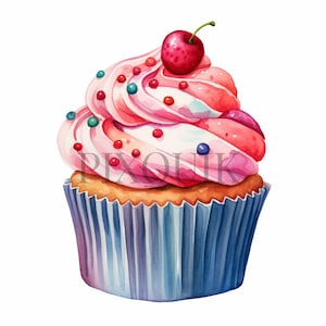 Clipart Cupcake aquarelle - 10 fichiers JPG de haute qualité | Clipart Cupcake | Téléchargement numérique | Clipart imprimable de petit gâteau | Cupcake aquarelle