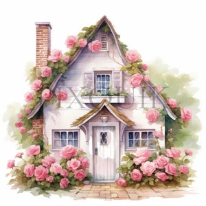 Cute Rose Cottage Clipart | 10 High Quality JPGs | Charming Cottage Illustrations with Roses | Cottage Graphics with Roses |