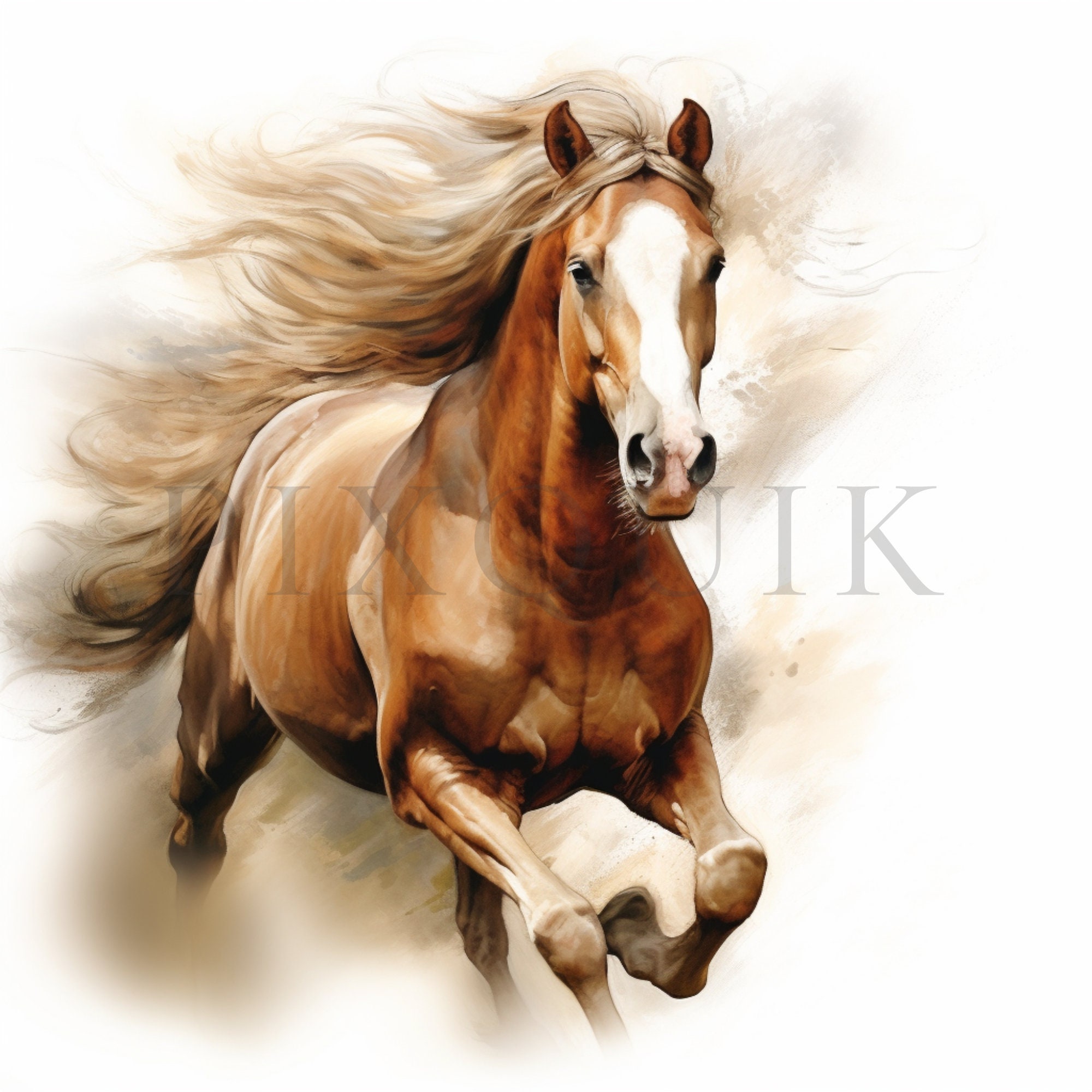 水彩画の馬のクリップアート - JPGイラスト10点（デジタルダウンロード