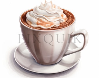 Clipart di tazze di cioccolata calda / JPG di alta qualità (download digitale)