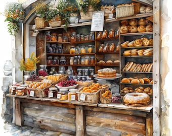 Watercolor French Bakery Clipart | High Quality JPGs (Digital Download)