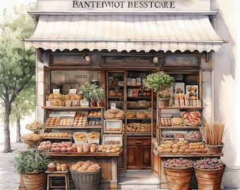 French Bakery Watercolor Clipart: Parisian Pastry Illustration (Digital Download)