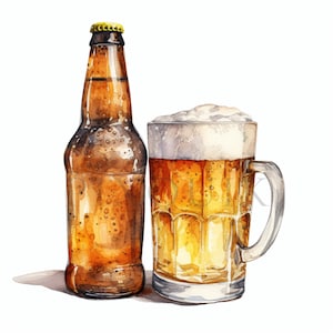 Aquarel bier clipart | 10 JPG's van hoge kwaliteit | Digitale download | Biervector | Bierfles clipart | Illustraties ambachtelijk bier | Ongewenste tijdschriften