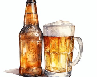 Watercolor Beer Clipart | Craft Beer Bottle & Mug (Digital Download)