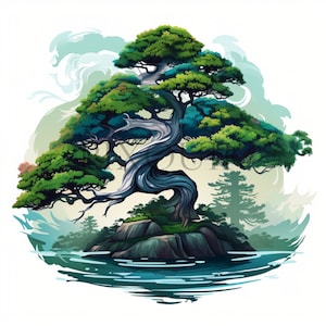 Watercolor Bonsai tree clipart | 10 High Quality JPGs |  Bonsai tree | Mountain Bonsai | bonsai images | Tree clipart | Instant clipart