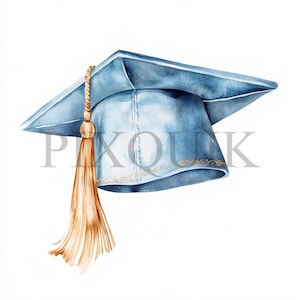 Clipart del berretto di laurea / 10 file JPG / Creazione di biglietti / Artigianato di carta digitale / Arte ad acquerello / Design del berretto azzurro, laurea
