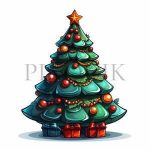 a christmas tree with presents under it