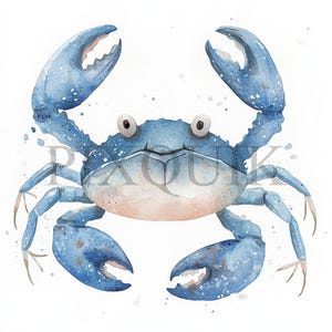 Crabe mignon Clipart | 10 fichiers JPG et PNG | Fabrication de cartes | Artisanat numérique en papier | Aquarelle | Adorable vie marine, créature de l'océan