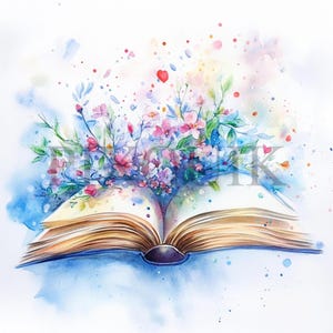 Vintage bloemen open boek clipart | 10 JPG-bestanden | Kaarten maken | Digitale papierkunst | Aquarelkunst |  Antiek ontwerp, open boek