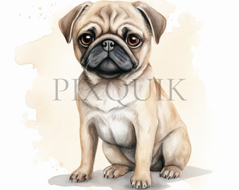 Cute Pug Clipart | Watercolor Puppy Images (Digital Download)