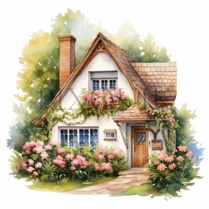 Ensemble de cliparts maison de campagne | 10 fichiers JPG de haute qualité | Graphismes de chalet confortable | Illustrations de maisons rurales | Scrapbooking, imprimable, usage commercial