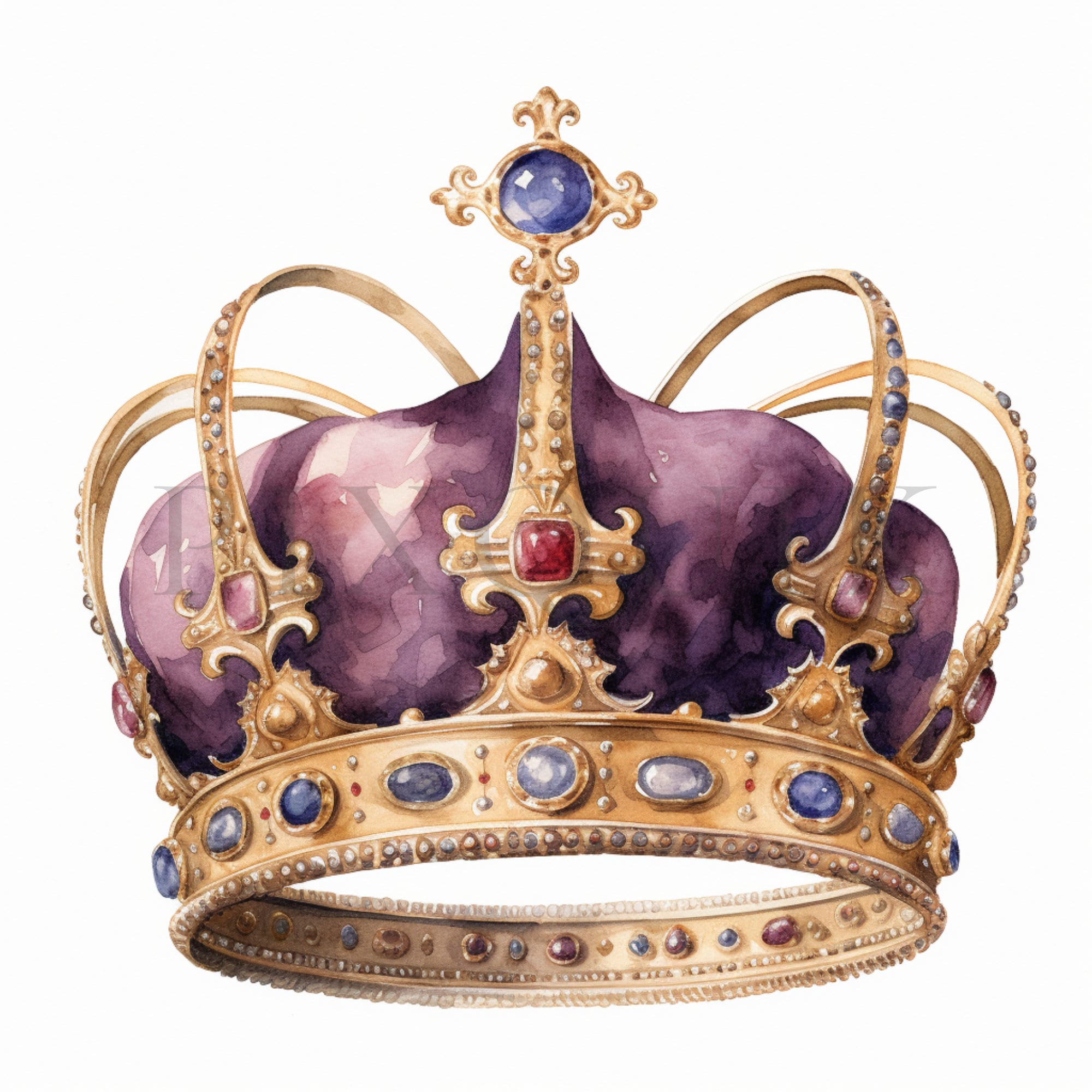 王冠ページ☺︎ 水彩画の宝石付き金の王冠クリップアート | 王室のイラスト (JPG
