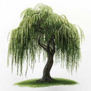 Arbre de saule pleureur luxuriant des cliparts | 10 fichiers JPG | Fabrication de cartes | Artisanat numérique en papier | Aquarelle | Conception d'arbre, illustration de la nature