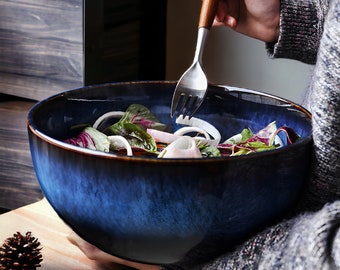 Large Ceramic Soup Bowl | Large Blue Salad Bowl | Noodle Bowl | Ramen Bowl | Handmade Pottery | Cereal Bowl | Made at High Temperature