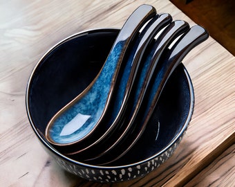 Blue Ceramic Spoon | Dinner Spoon | Ceramic Noodle Spoon | Blue Ceramic Ramen Spoon | Dinner Spoon