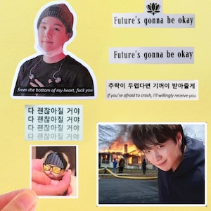 Yoongi Sticker Meme Pack Set | Future Beanie 875 bang Sticker Transparent Day Future Gonna Be Okay | Letra de vinil transparente amygdala agust kpop