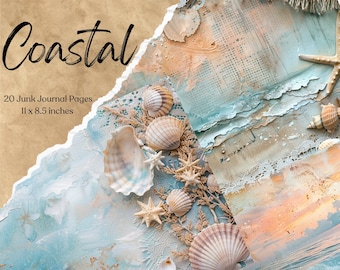 Coastal Junk Journal Page Beach Scrapbook Paper Printable Coastal Collage Sheet Vintage Nautical Ephemera Card Paper Craft Digital Journal
