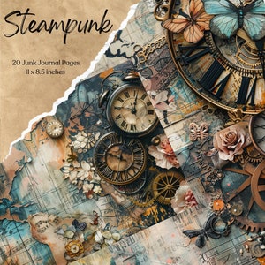 Steampunk-junkjournaalpagina's | Digitaal industrieel papier | Victoriaanse afdrukbare | Collageblad | Mechanische plakboekkit | Vintage kortstondige