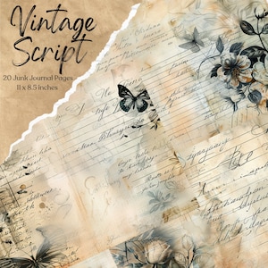Páginas del diario basura de las Escrituras / Papel de álbum de recortes de cartas vintage / Hoja de collage imprimible / Efímera victoriana / Fabricación de tarjetas / Caligrafía