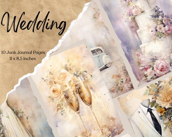 Vintage Wedding Junk Journal Pages | Digital Scrapbook Paper Kit | Printable | Flowers Collage Sheet | Marriage White Dove | Love Ephemera