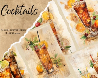 Cocktails Junk Journal Kit | Drink Journal Printable Page | Party Journal Paper | Digital Collage Sheet | Instant Download | Celebration
